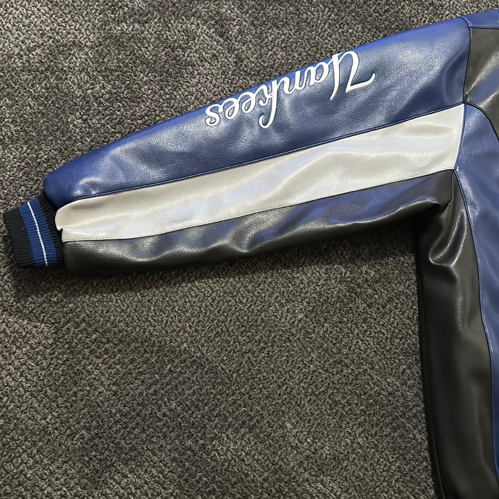 MLB New York Yankees Leather Varsity Jacket Men’s Black Blue Bomber NY Logo - Picture 12 of 16